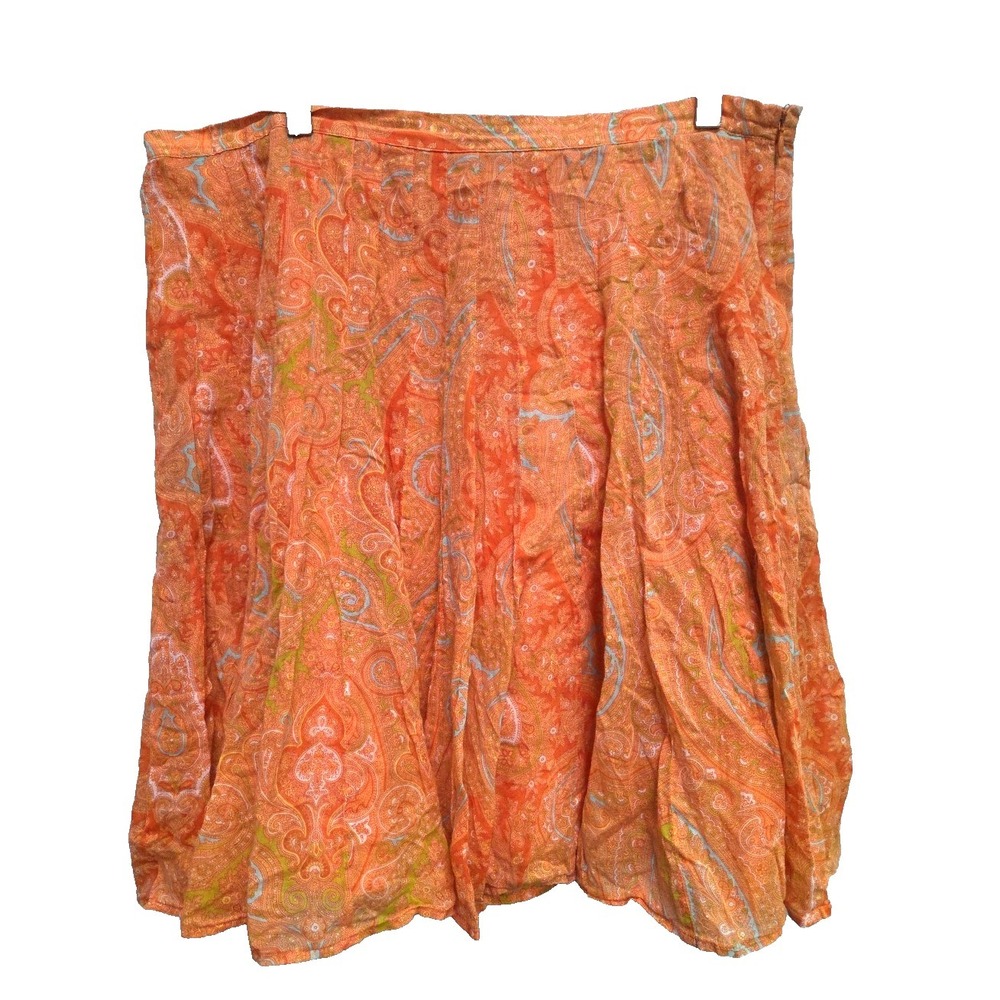 Tommy Bahama 100% Cotton Skirt Paisley Orange Print‎ Side Zip Lined Size 14